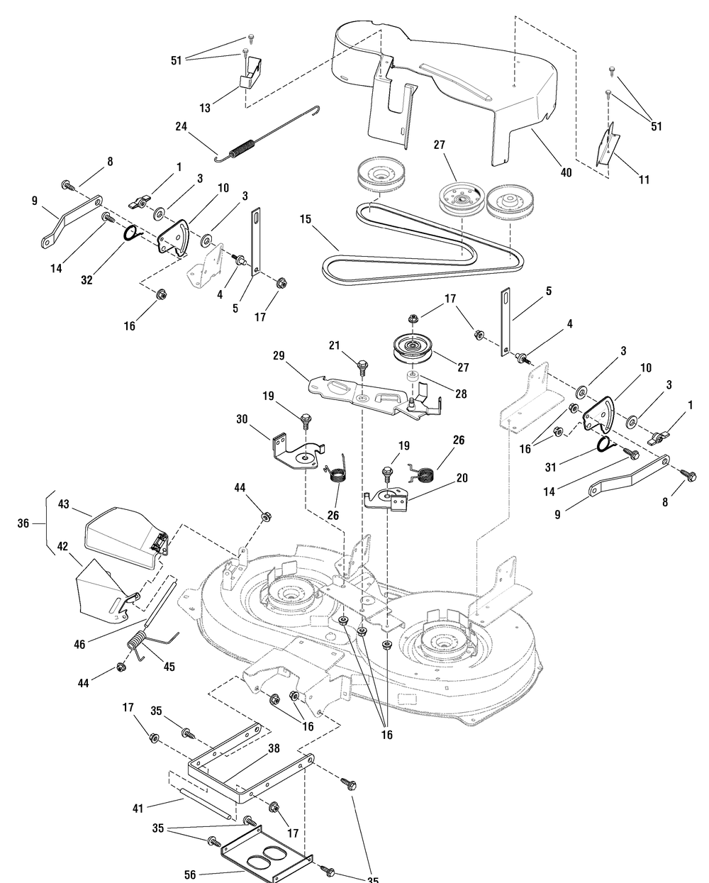42" Mower Deck - Clutch And Support, With Guard (7501373) Diagram and Parts List for 7800497-EBL155420H 2009 Briggs and Stratton Lawn Tractor